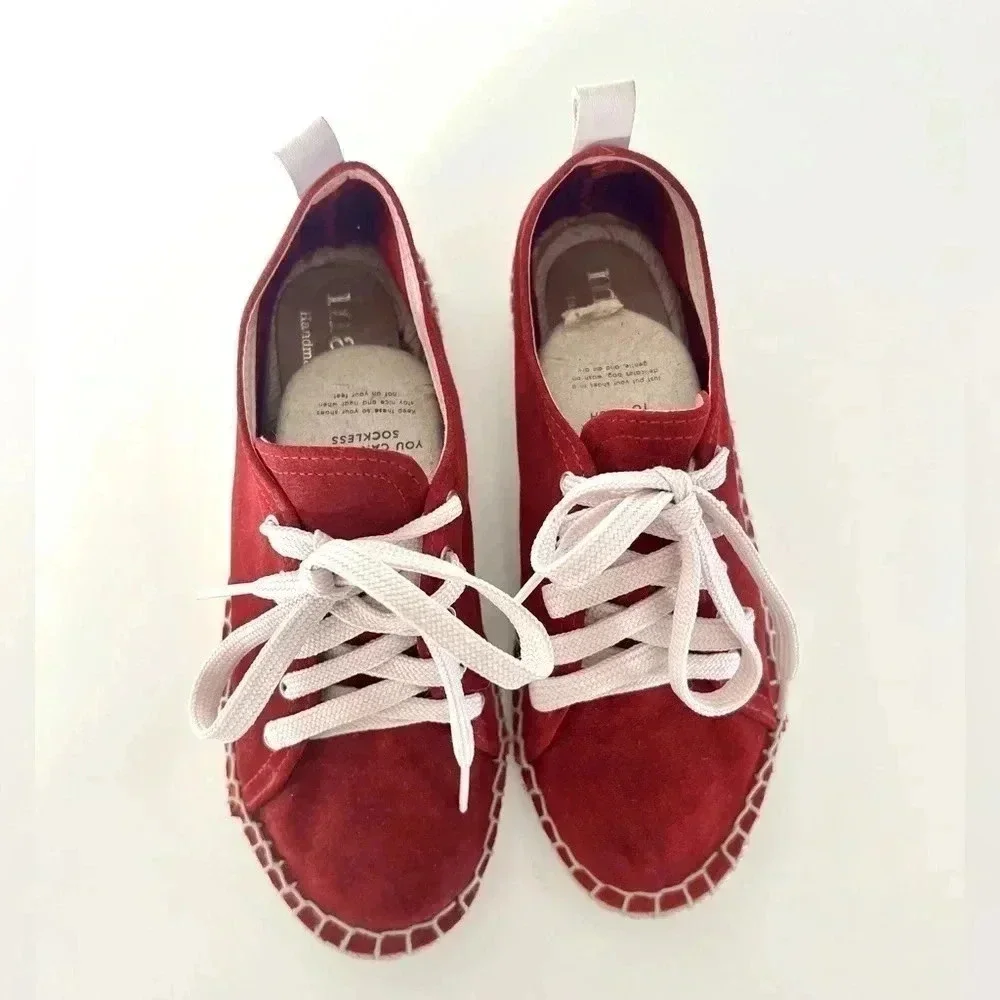 Maypol‎ Handmade in Spain Crimson Red Soft Suede Lace Up Espadrille Size 36